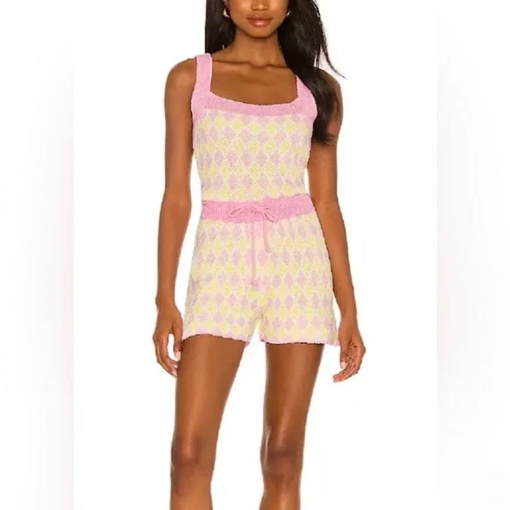 Free People Dream Diamonds pink combo romper L